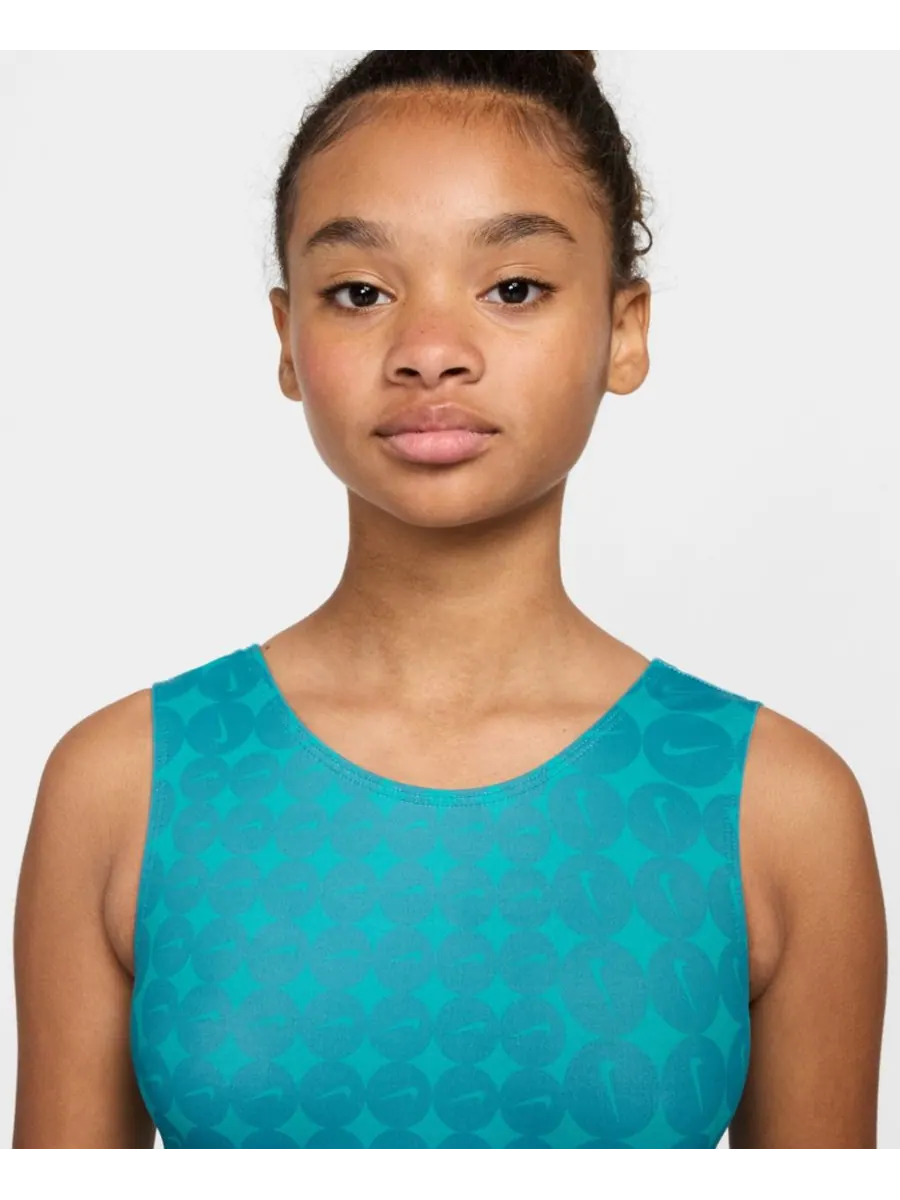 Гимнастический купальник Nike для девочек 7-16 лет с принтом Swoosh Nike Gymnastics — изображение 3 из 7, зеленый