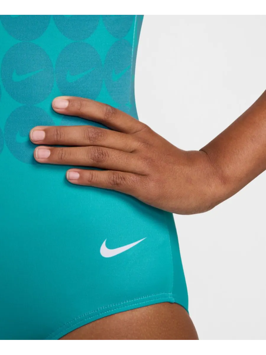 Гимнастический купальник Nike для девочек 7-16 лет с принтом Swoosh Nike Gymnastics — изображение 5 из 7, зеленый