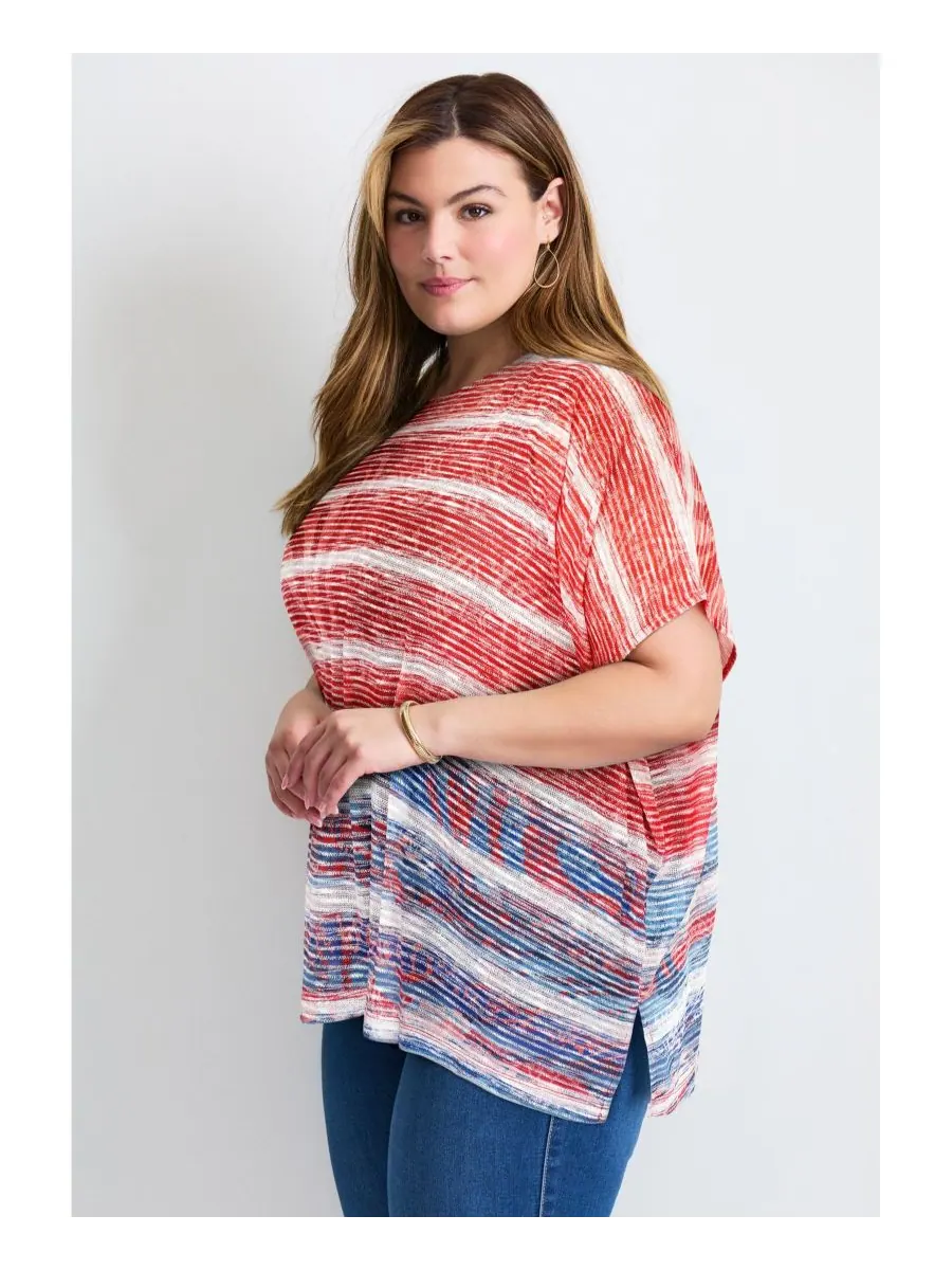 Легкий женский свитер "летучая мышь" AVENUE, Americana stripe border — изображение 2 из 3