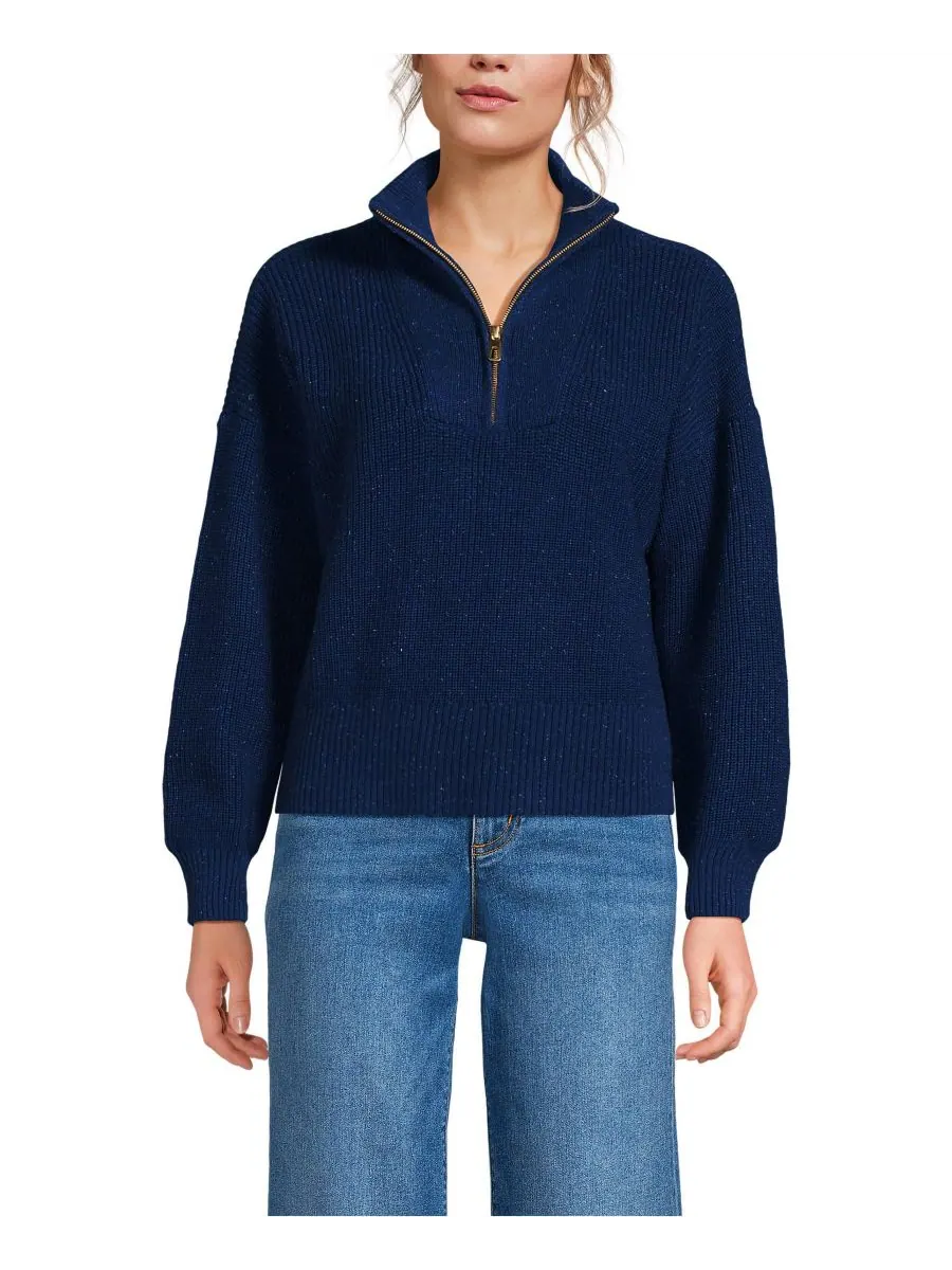 Женский свитер Drifter Shaker Wedge Quarter Zip Lands' End — изображение 1 из 3, темно-синий мульти