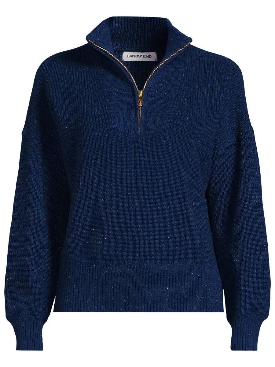 Женский свитер Drifter Shaker Wedge Quarter Zip Lands' End — изображение 3 из 3, темно-синий мульти