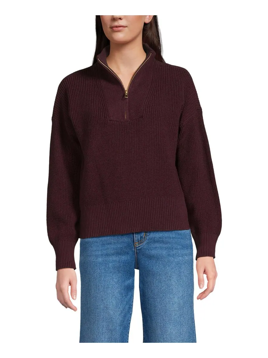 Женский свитер Drifter Shaker Wedge Quarter Zip Lands' End — изображение 1 из 3, винный