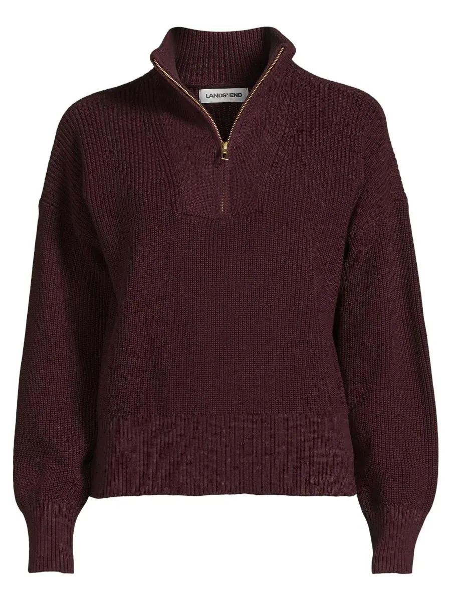 Женский свитер Drifter Shaker Wedge Quarter Zip Lands' End — изображение 2 из 3, винный