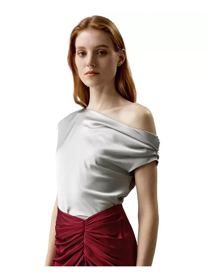 Женский шелковый топ с вырезом-лодочкой LILYSILK — изображение 1 из 8, серый