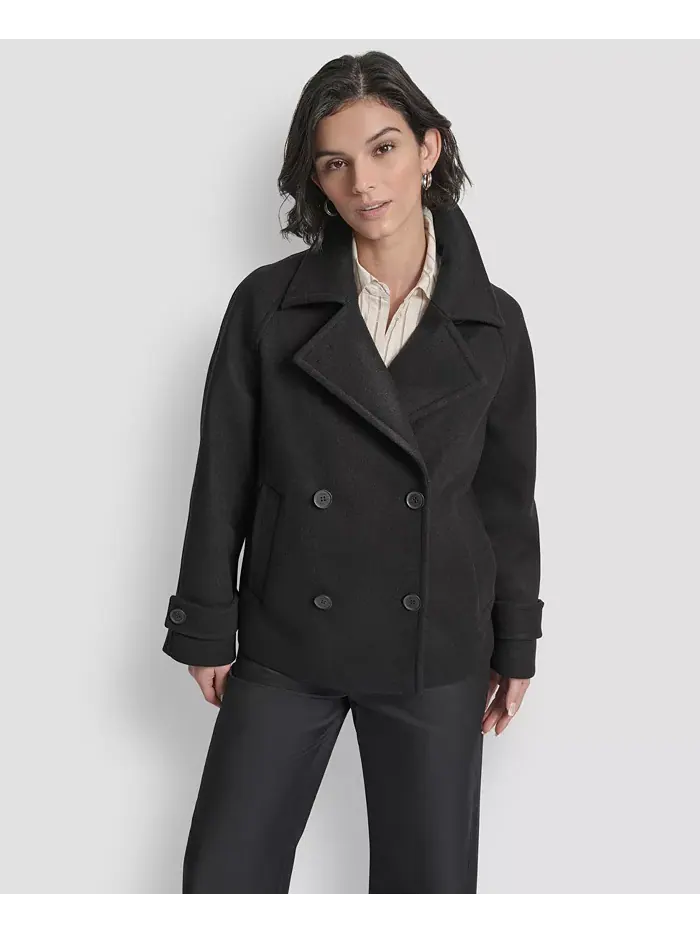 Женское короткое двубортное пальто с воротником DKNY