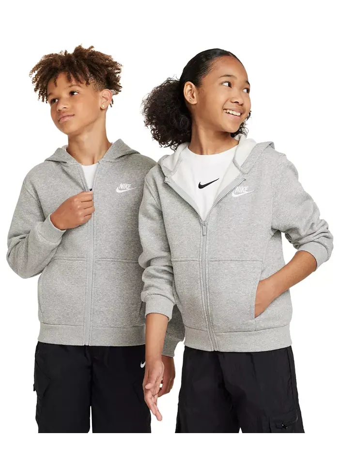Большой детский спортивный худи Club Fleece с молнией Nike — изображение 1 из 3, серый