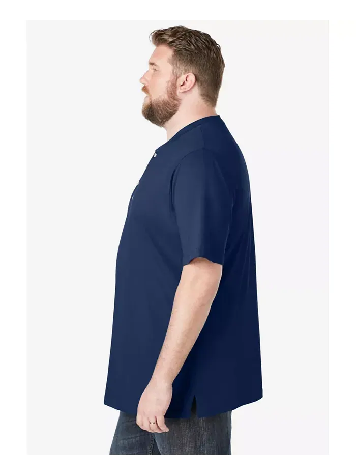 Большая и высокая футболка-поло Henley без усадки легкая Kingsize — изображение 3 из 3, синий
