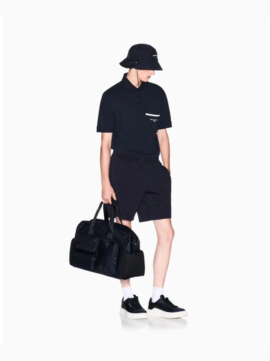 Мужская поло-рубашка пике с карманом и графическим принтом A|X Armani Exchange — изображение 3 из 5, глубокий темно-синий