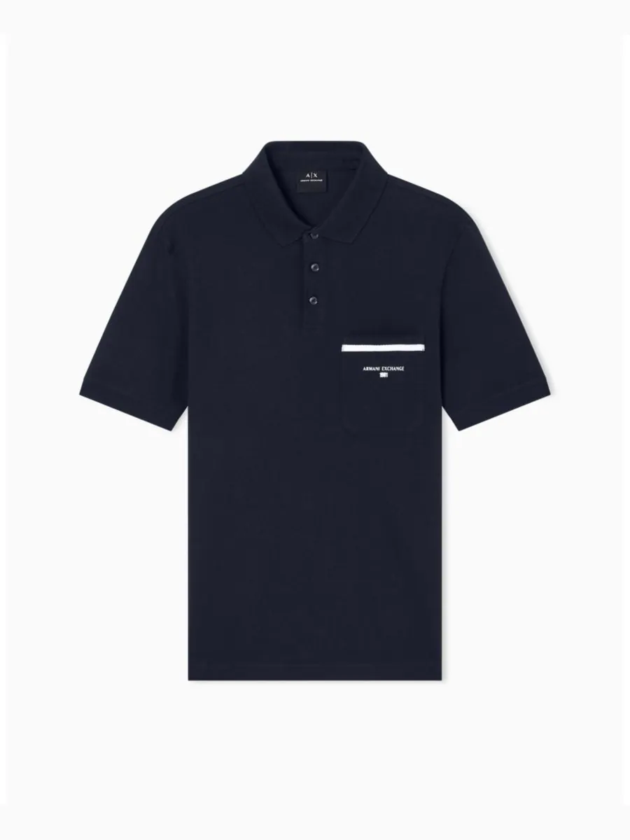Мужская поло-рубашка пике с карманом и графическим принтом A|X Armani Exchange — изображение 5 из 5, глубокий темно-синий