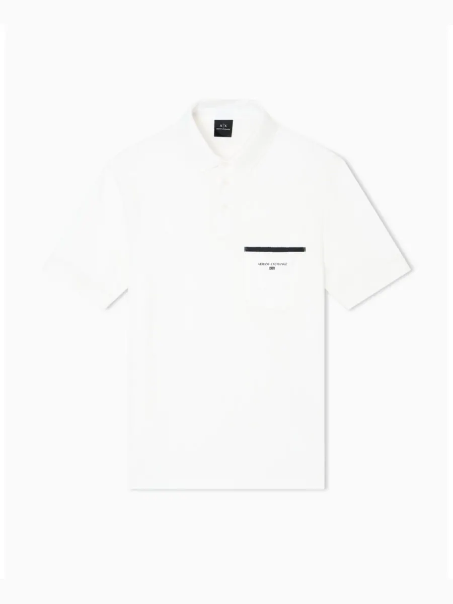Мужская поло-рубашка пике с карманом и графическим принтом A|X Armani Exchange — изображение 5 из 5, белый