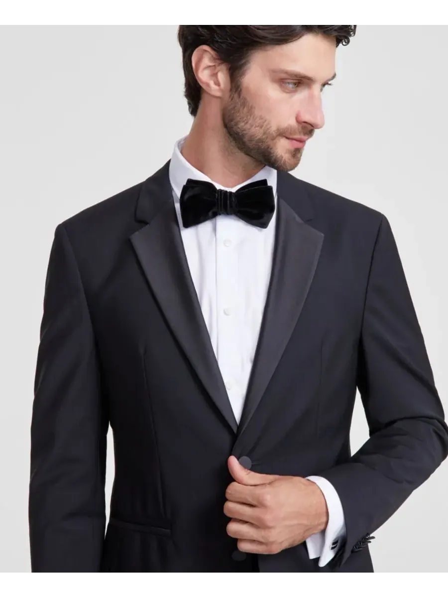 Hugo Boss Мужской черный смокинг современного кроя из шерстяной смеси (комплект из отдельных — изображение 3 из 4