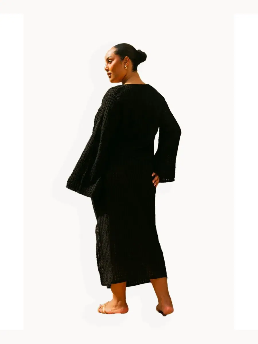 Женская вязаная крючком юбка миди в курортном стиле FASHION-SZN CURVE — изображение 3 из 4, черный