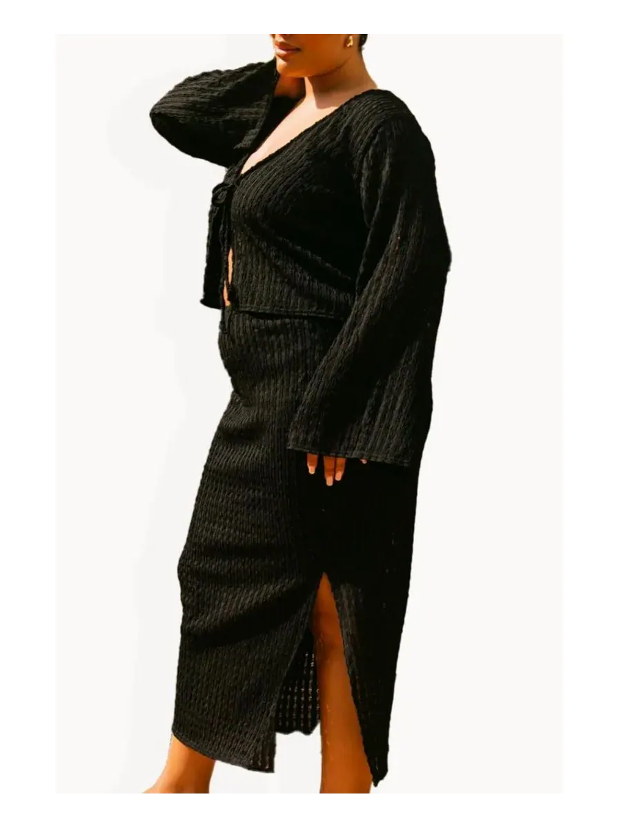 Женская вязаная крючком юбка миди в курортном стиле FASHION-SZN CURVE — изображение 4 из 4, черный