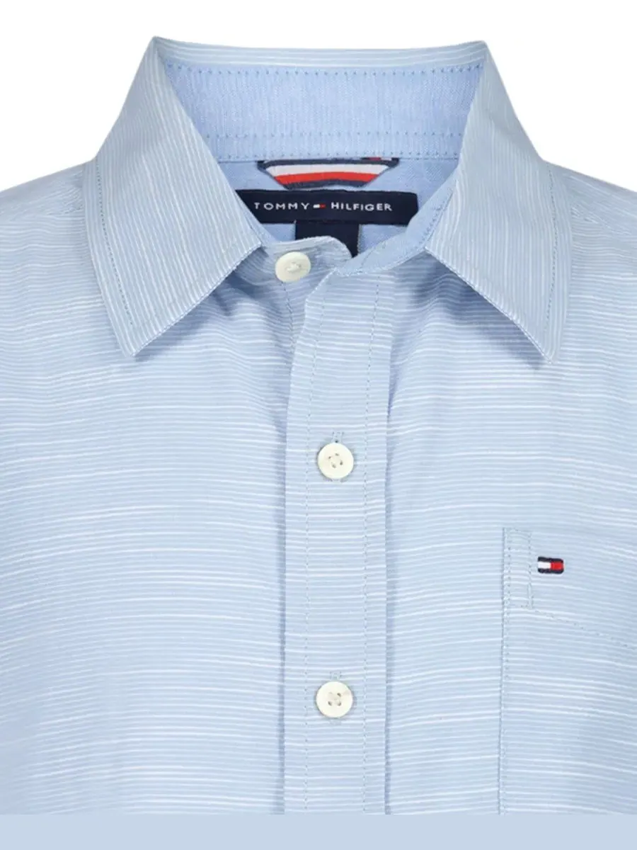 Детская тканая рубашка с коротким рукавом, размер 8-20 Tommy Hilfiger — изображение 4 из 5, синий