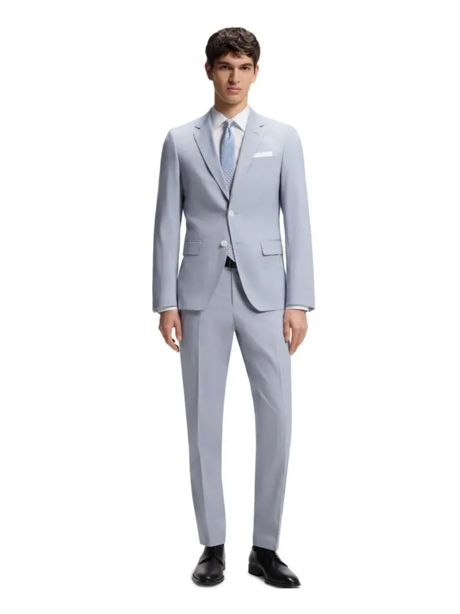 Мужские брюки BOSS by из эластичного шифона с узором, зауженного кроя Hugo Boss — изображение 2 из 4, синий