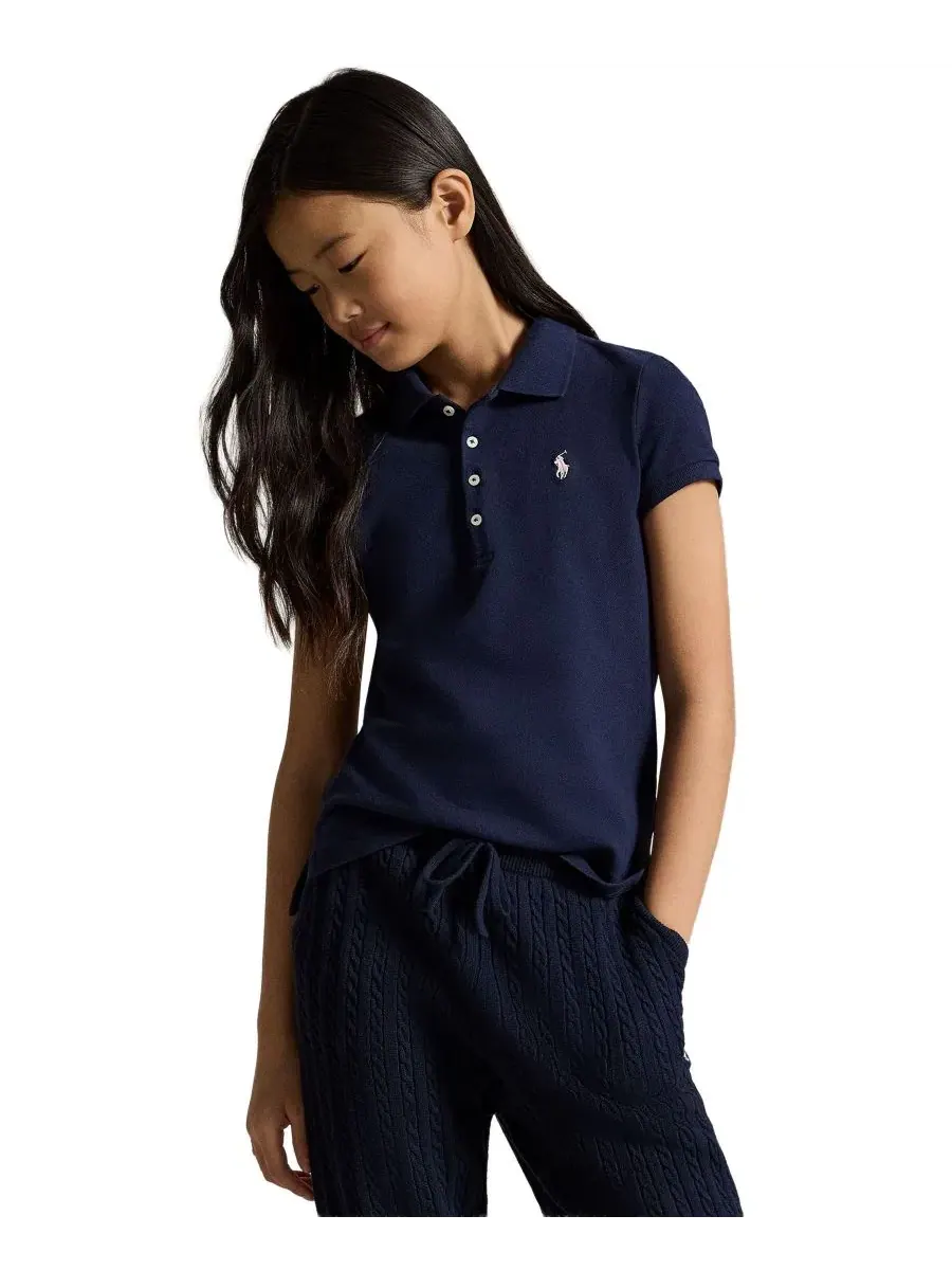 Сетчатые поло для малышек, девочек младшего и старшего возраста Polo Ralph Lauren — изображение 4 из 5, темно-синий