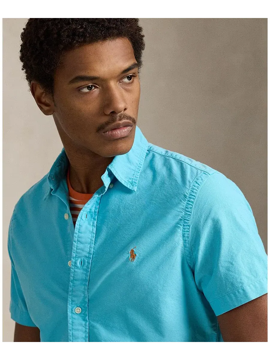 Мужская рубашка Оксфорд, окрашенная в готовом виде Polo Ralph Lauren — изображение 3 из 5, бирюзовый