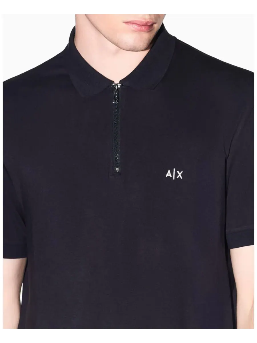 Мужская рубашка-поло с коротким рукавом и застежкой-молнией A|X Armani Exchange — изображение 2 из 5, глубокий темно-синий