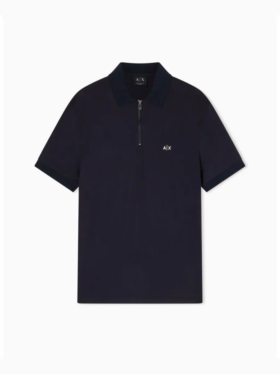Мужская рубашка-поло с коротким рукавом и застежкой-молнией A|X Armani Exchange — изображение 5 из 5, глубокий темно-синий