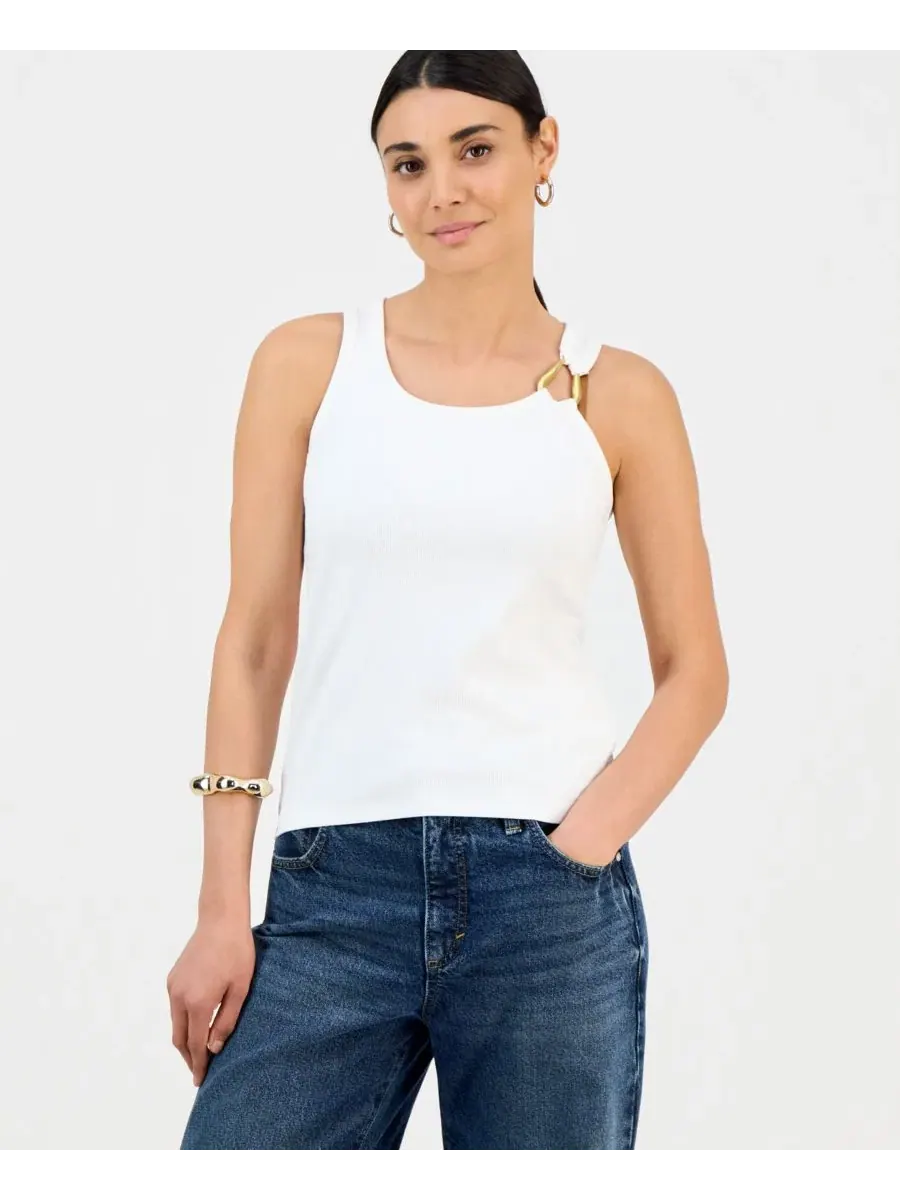 Укороченная майка Perfect Rib Hardware Tank Top I.N.C. International Concepts — изображение 1 из 6, яркий белый