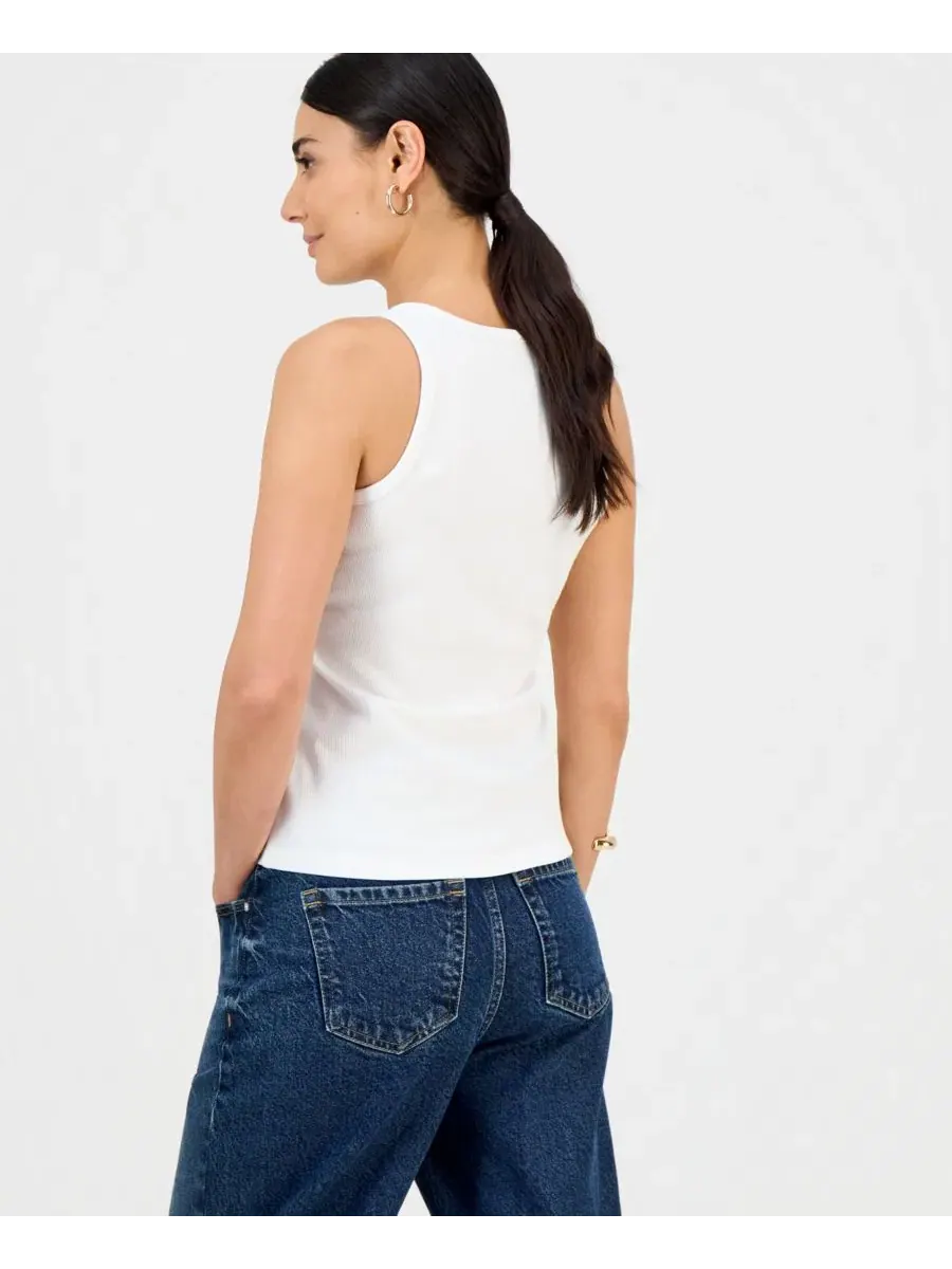 Укороченная майка Perfect Rib Hardware Tank Top I.N.C. International Concepts — изображение 2 из 6, яркий белый