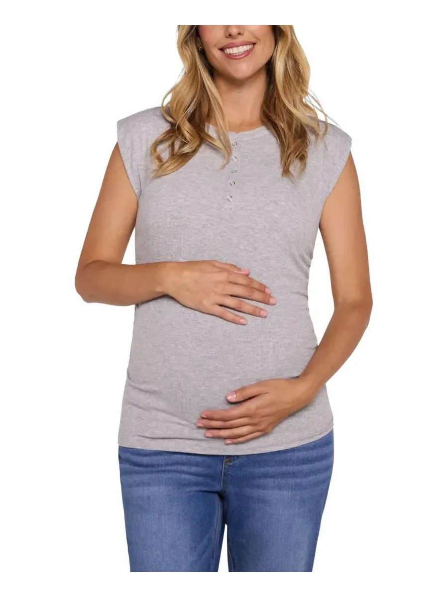 Футболка-поло с драпировкой для беременных и кормящих мам Motherhood Maternity — изображение 1 из 4, серый
