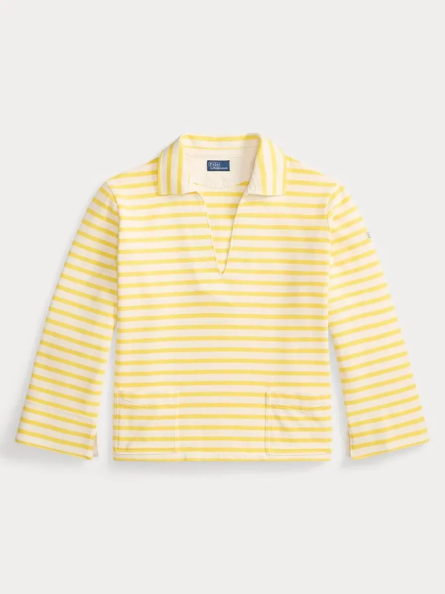 Женская полосатая футболка с разрезом и воротником-стойкой в морском стиле Polo Ralph Lauren — изображение 6 из 6