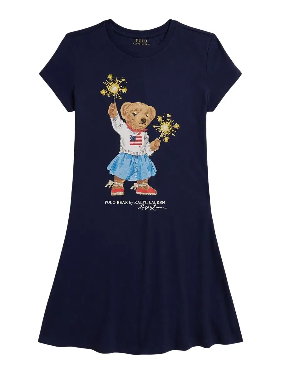 Детское трикотажное платье с короткими рукавами Polo Bear (7-16 лет) Polo Ralph Lauren — изображение 1 из 3, темно-синий