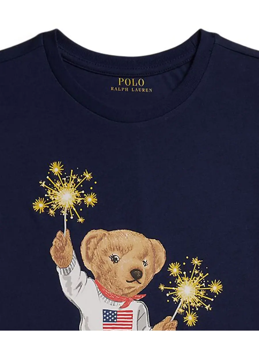 Детское трикотажное платье с короткими рукавами Polo Bear (7-16 лет) Polo Ralph Lauren — изображение 3 из 3, темно-синий