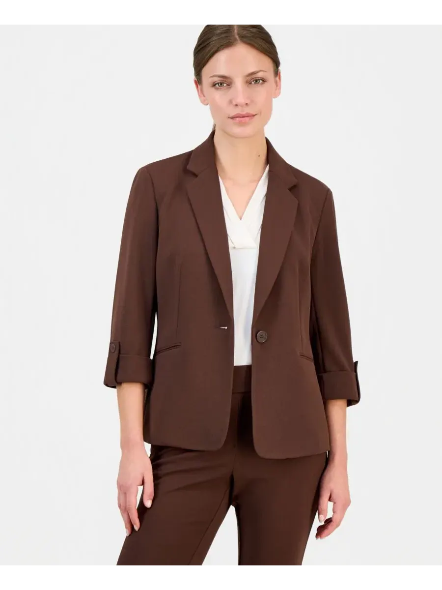 Комплект из блейзера, топа и брюк Anne Klein Essentials — коричневый
