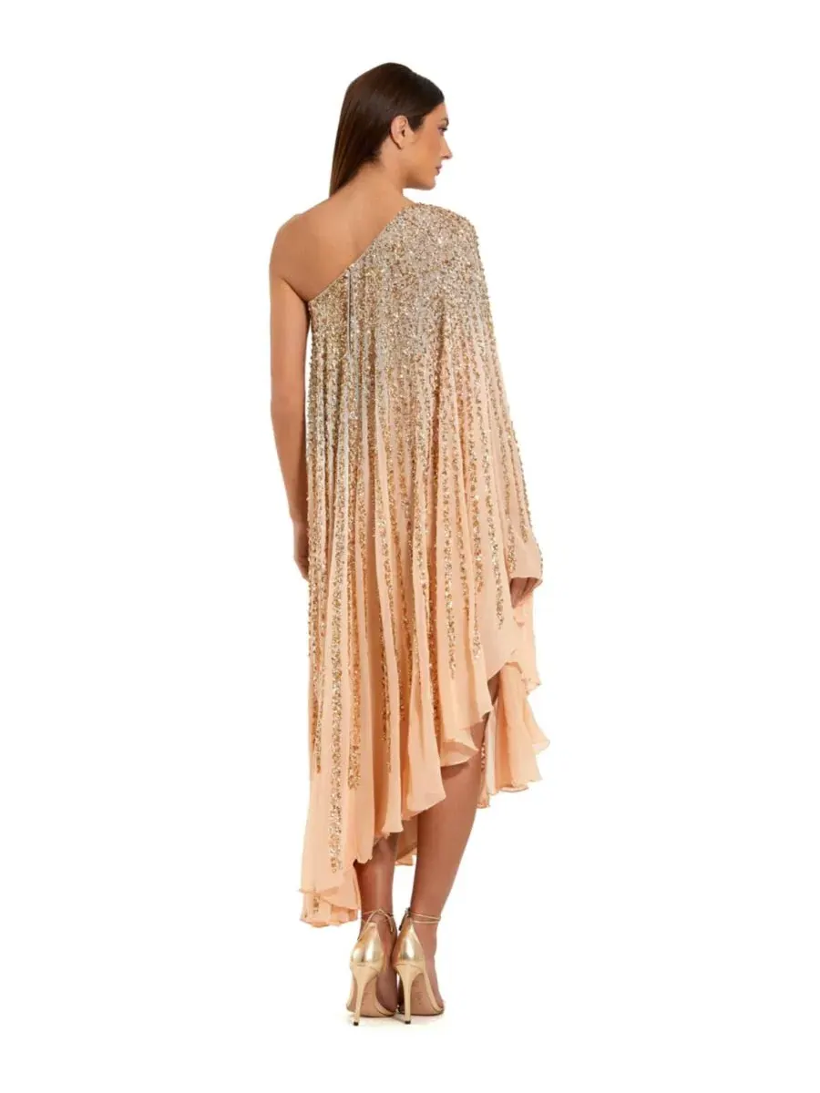 Платье-кафтан с пайетками и асимметричным вырезом, модель One Shoulder Ombre Sequin Mac Duggal — изображение 2 из 6