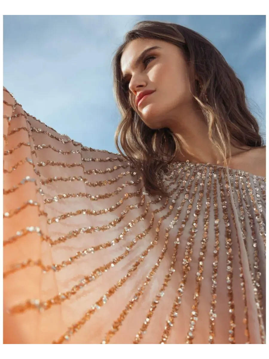 Платье-кафтан с пайетками и асимметричным вырезом, модель One Shoulder Ombre Sequin Mac Duggal — изображение 4 из 6