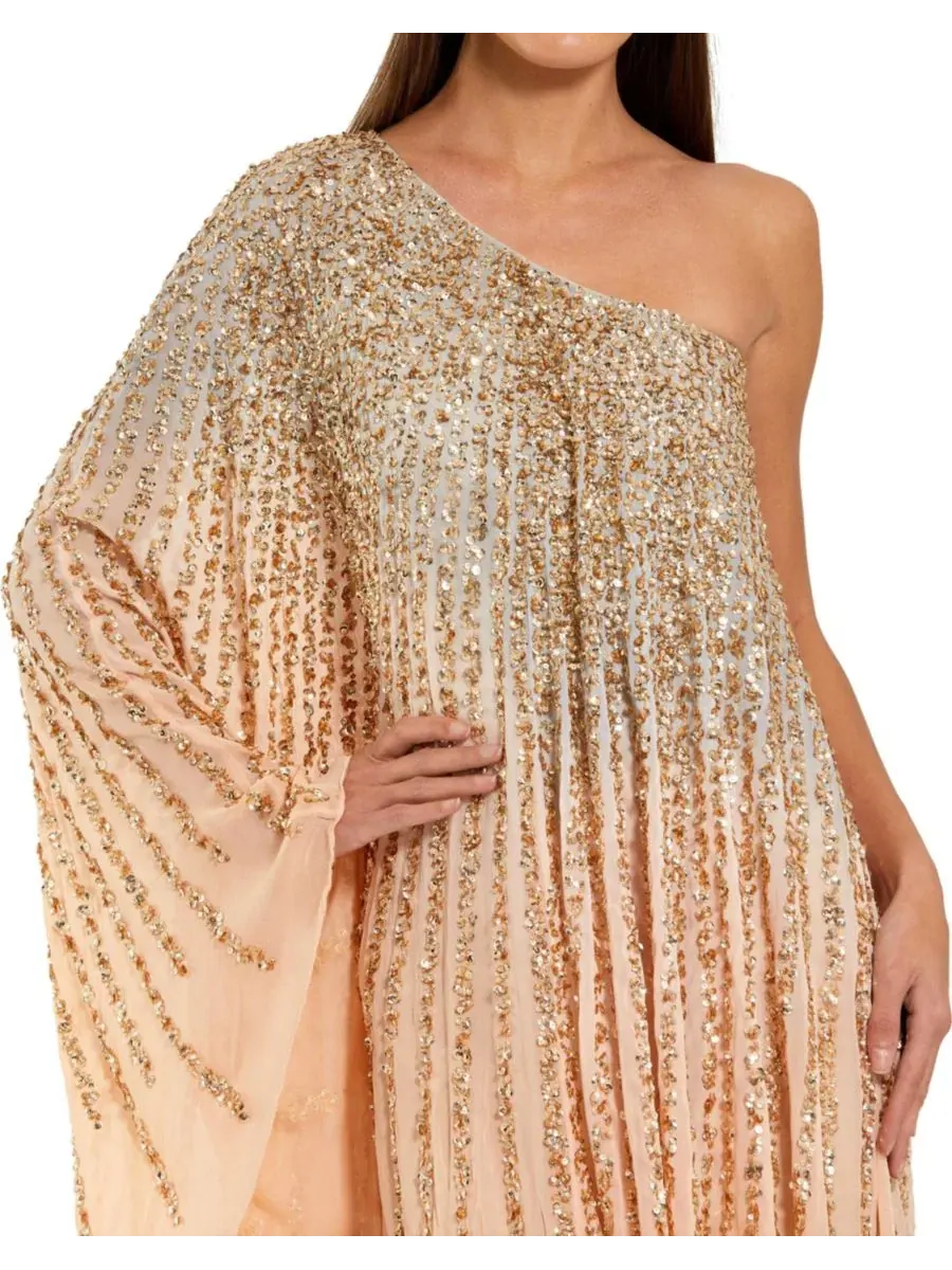 Платье-кафтан с пайетками и асимметричным вырезом, модель One Shoulder Ombre Sequin Mac Duggal — изображение 6 из 6