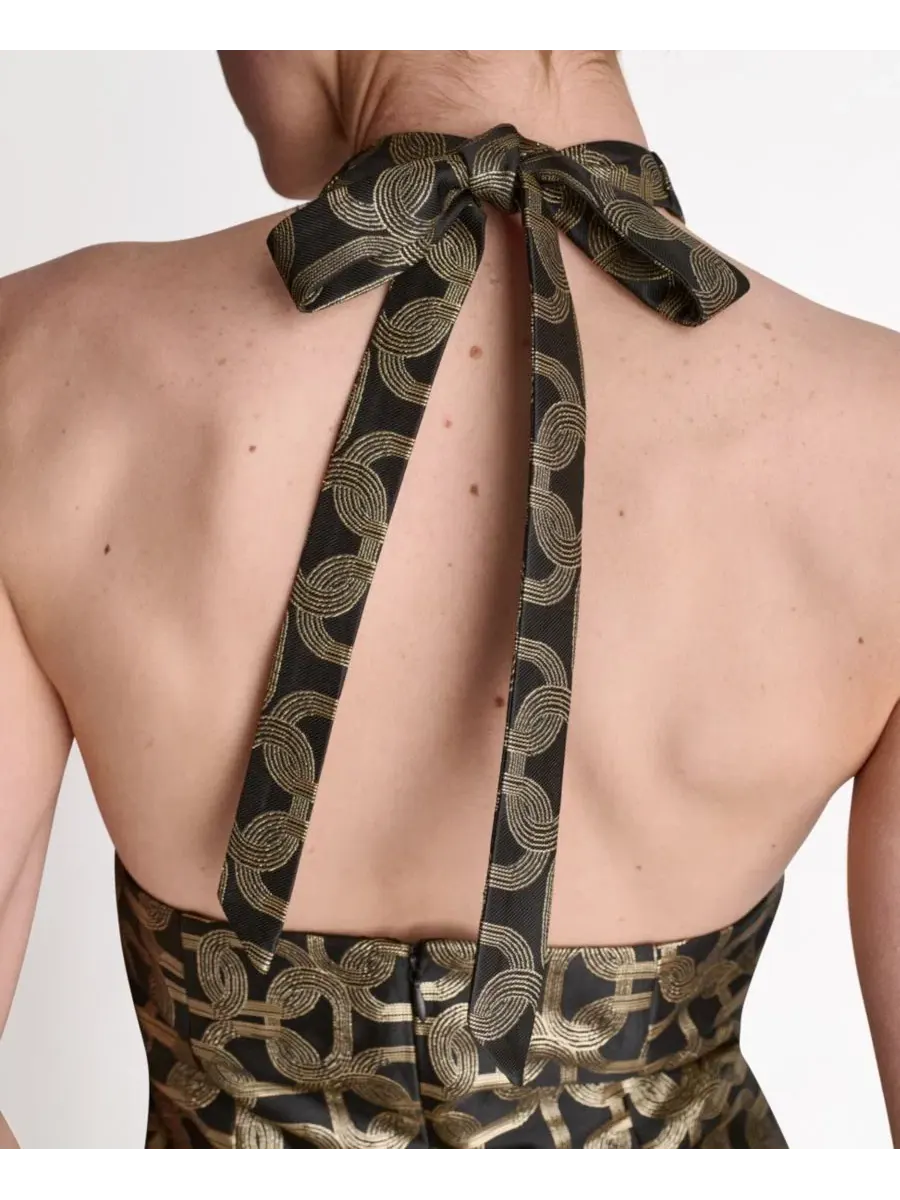 Платье мини с металлическим принтом, модель Scuba Crepe Halter Mini BCBG — изображение 4 из 6, черный