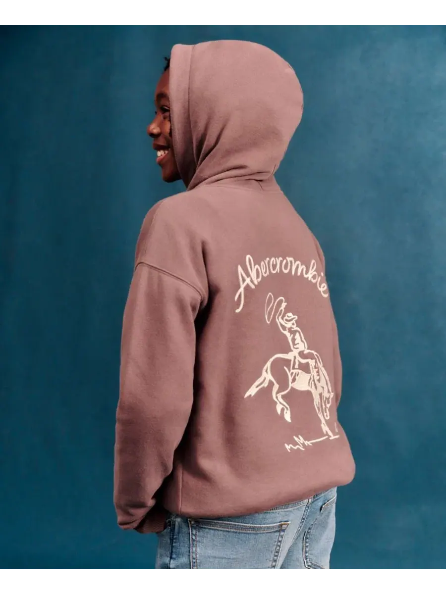Детский худи с капюшоном с длинным рукавом Saddle Up abercrombie kids — изображение 6 из 8, тауп