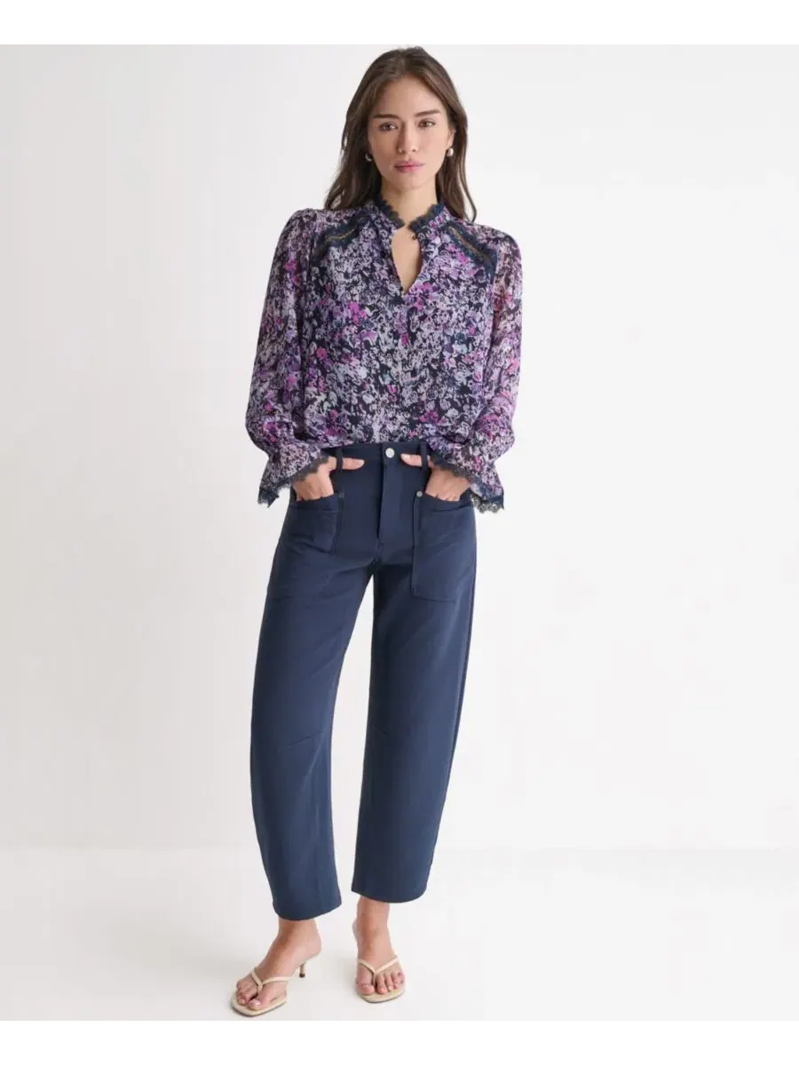 Топ с принтом, с высоким вырезом и длинным рукавом BCBG — изображение 2 из 7, синий море