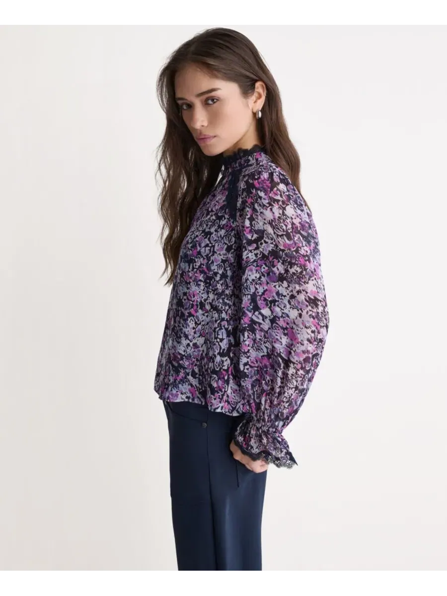 Топ с принтом, с высоким вырезом и длинным рукавом BCBG — изображение 3 из 7, синий море