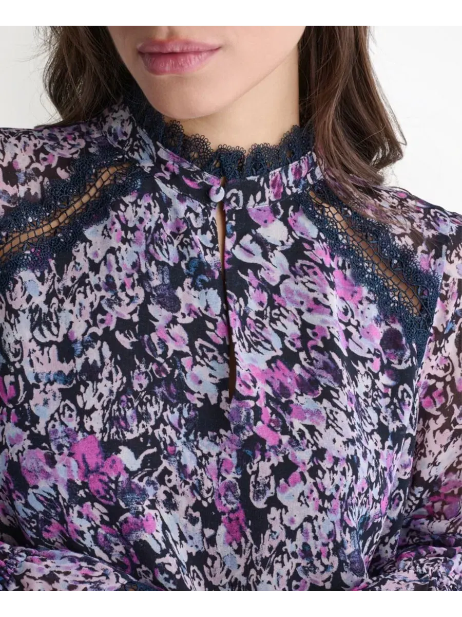 Топ с принтом, с высоким вырезом и длинным рукавом BCBG — изображение 7 из 7, синий море