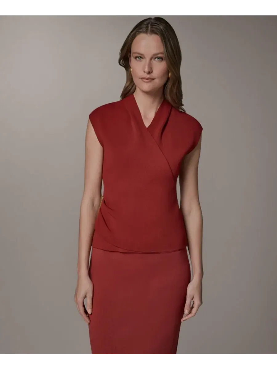 Свитер без рукавов с запахом и V-образным вырезом Donna Karan New York — изображение 9 из 9, коричневый