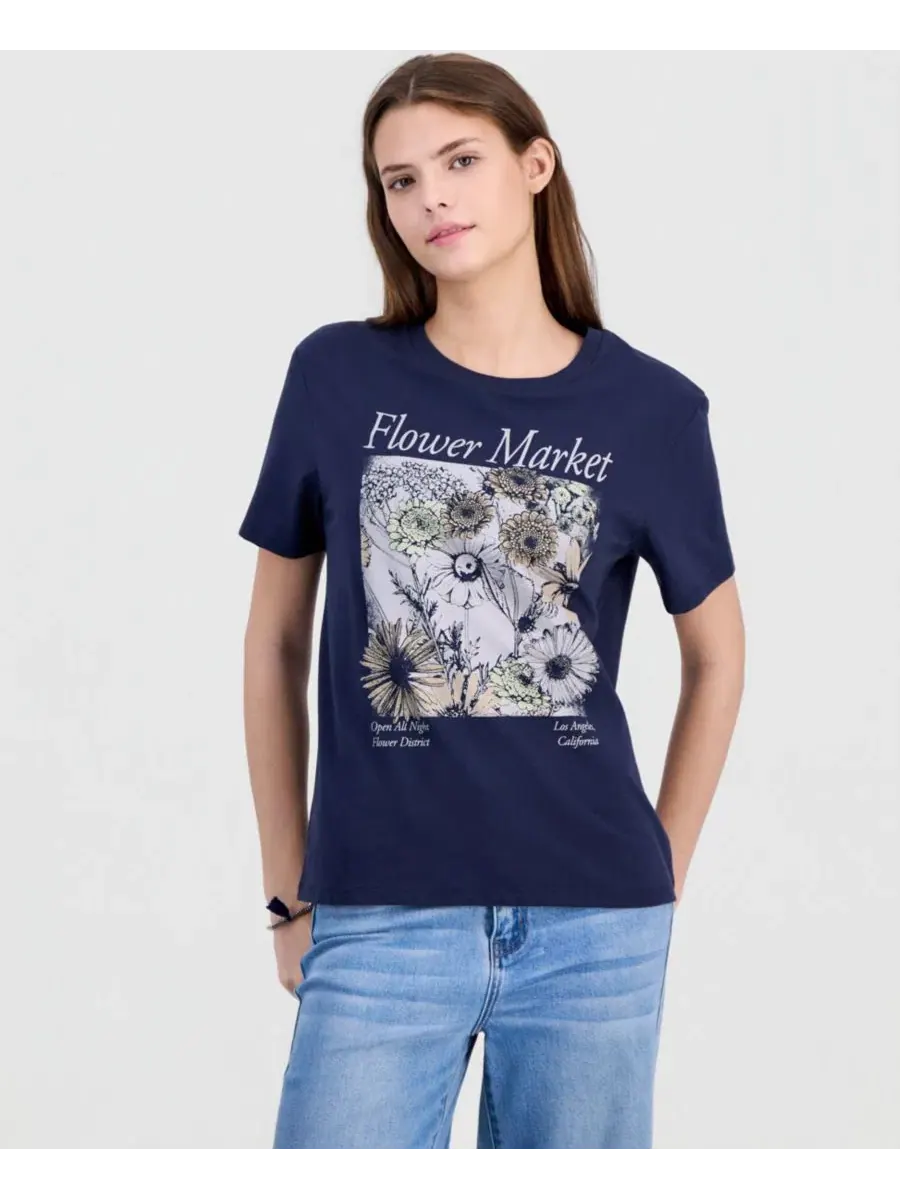 Футболка с коротким рукавом и принтом Flower Market Love Tribe — синий