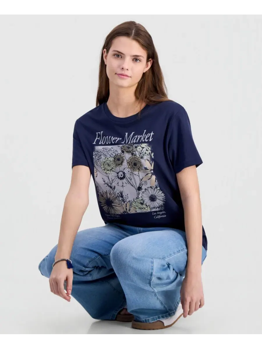 Футболка с коротким рукавом и принтом Flower Market Love Tribe — изображение 2 из 4, темно-синий