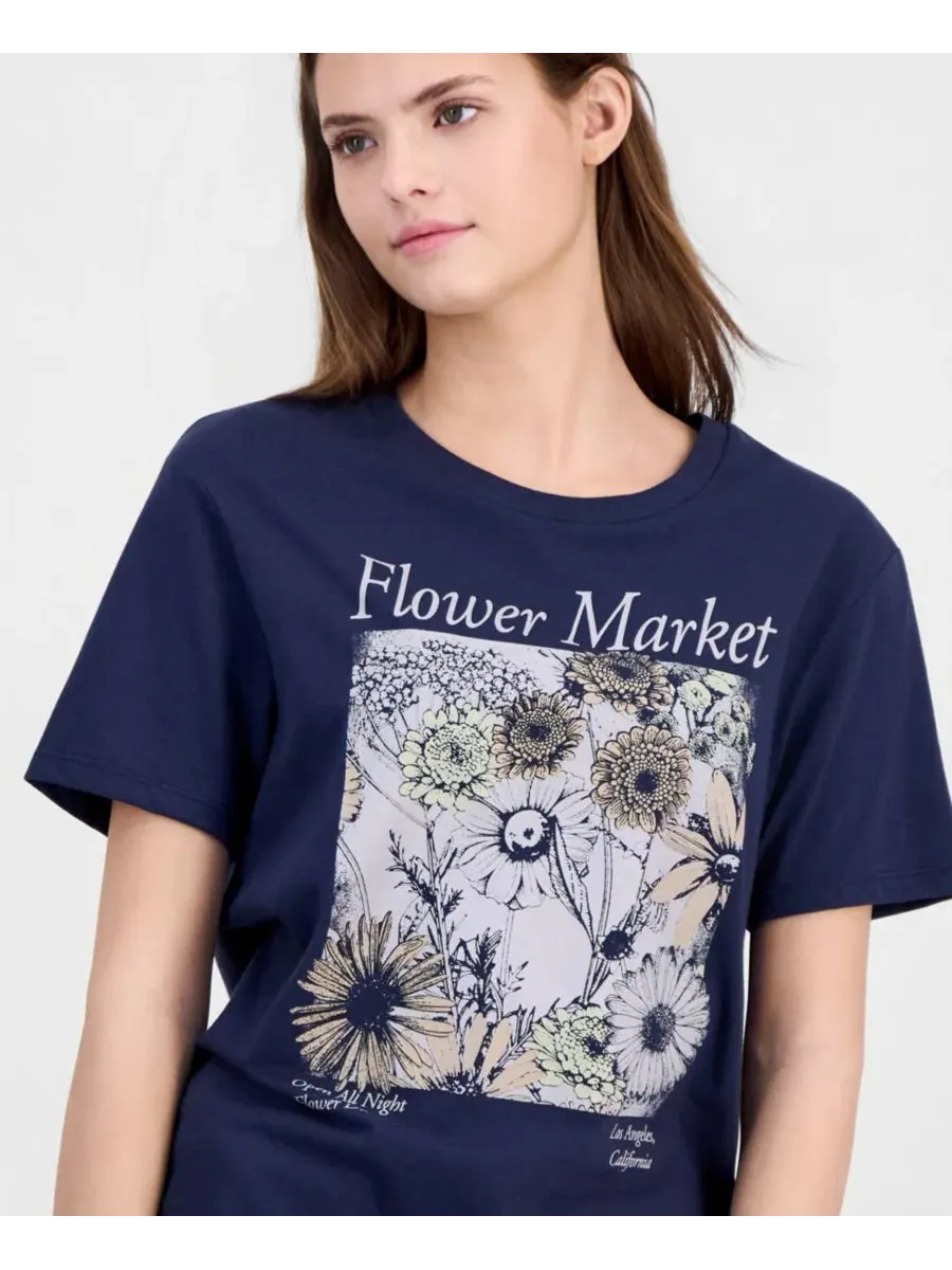 Футболка с коротким рукавом и принтом Flower Market Love Tribe — изображение 3 из 4, темно-синий