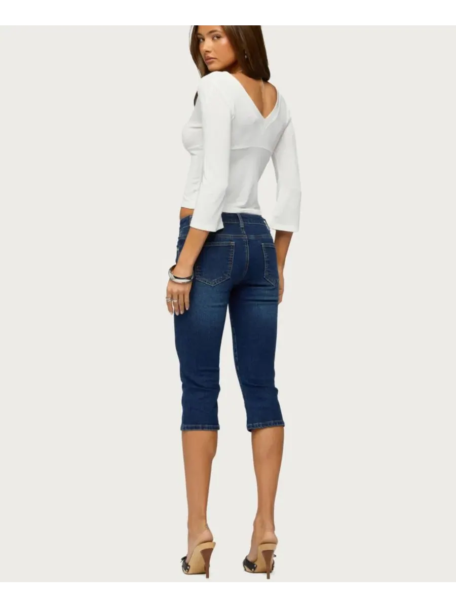 Топ с V-образным вырезом и рукавом 3/4, модель Mar V Neck Quarter Sleeve Edikted — изображение 3 из 5, бежевый