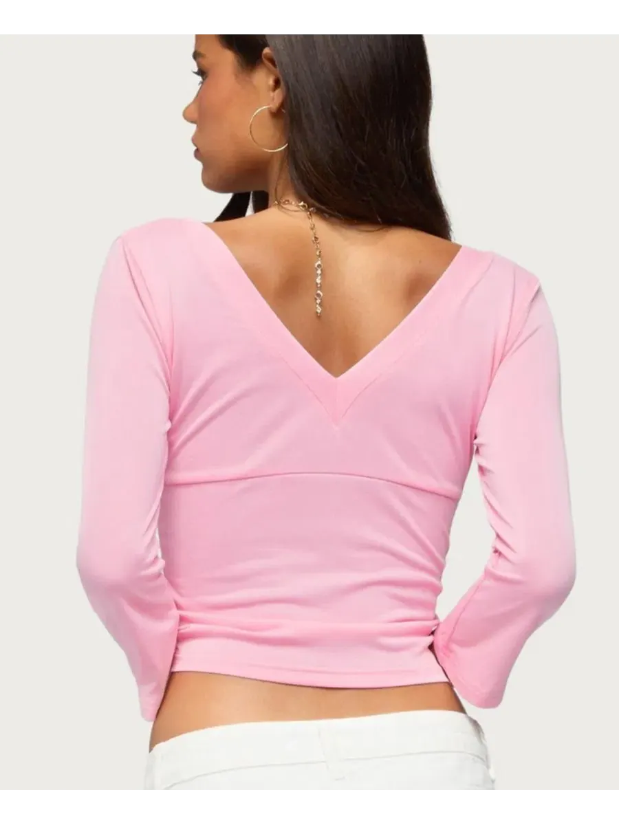 Топ с V-образным вырезом и рукавом 3/4, Mar V Neck Quarter Sleeve Edikted — изображение 2 из 5, розовый