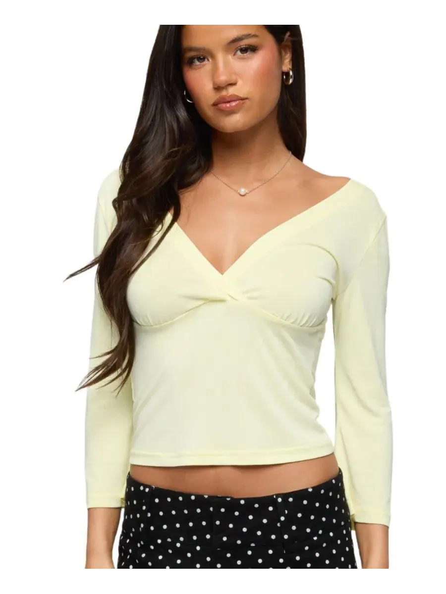 Топ с V-образным вырезом и рукавом 3/4, модель Mar V Neck Edikted — изображение 1 из 5, желтый