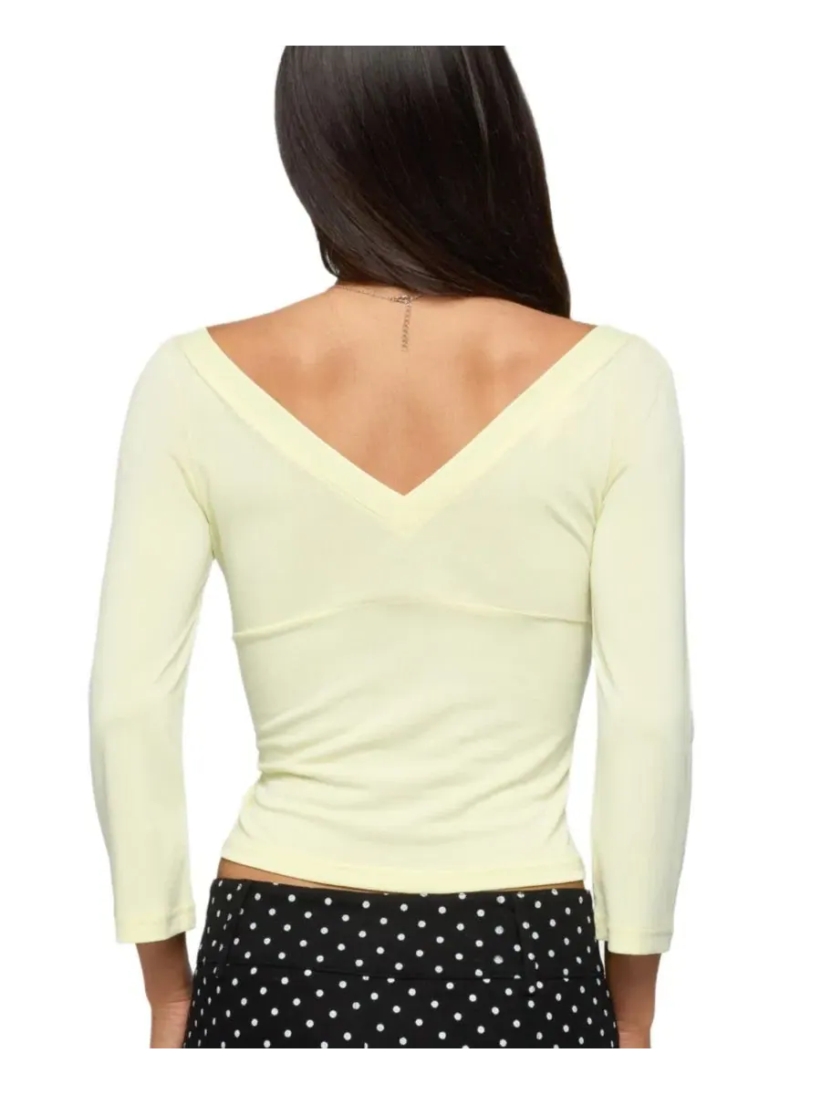 Топ с V-образным вырезом и рукавом 3/4, модель Mar V Neck Edikted — изображение 2 из 5, желтый