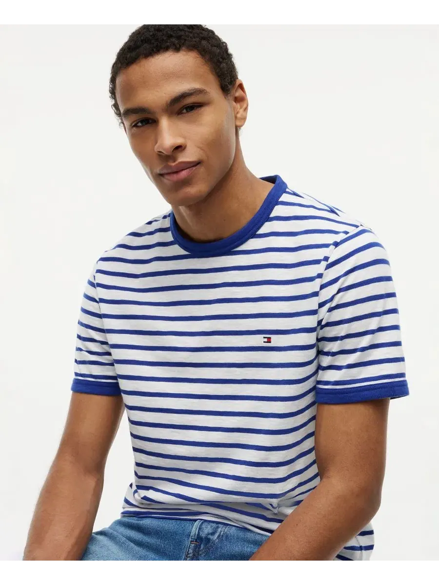 Футболка с принтом в полоску Slub Yarn-Dye Stripe Tommy Hilfiger — изображение 3 из 4, синий/белый