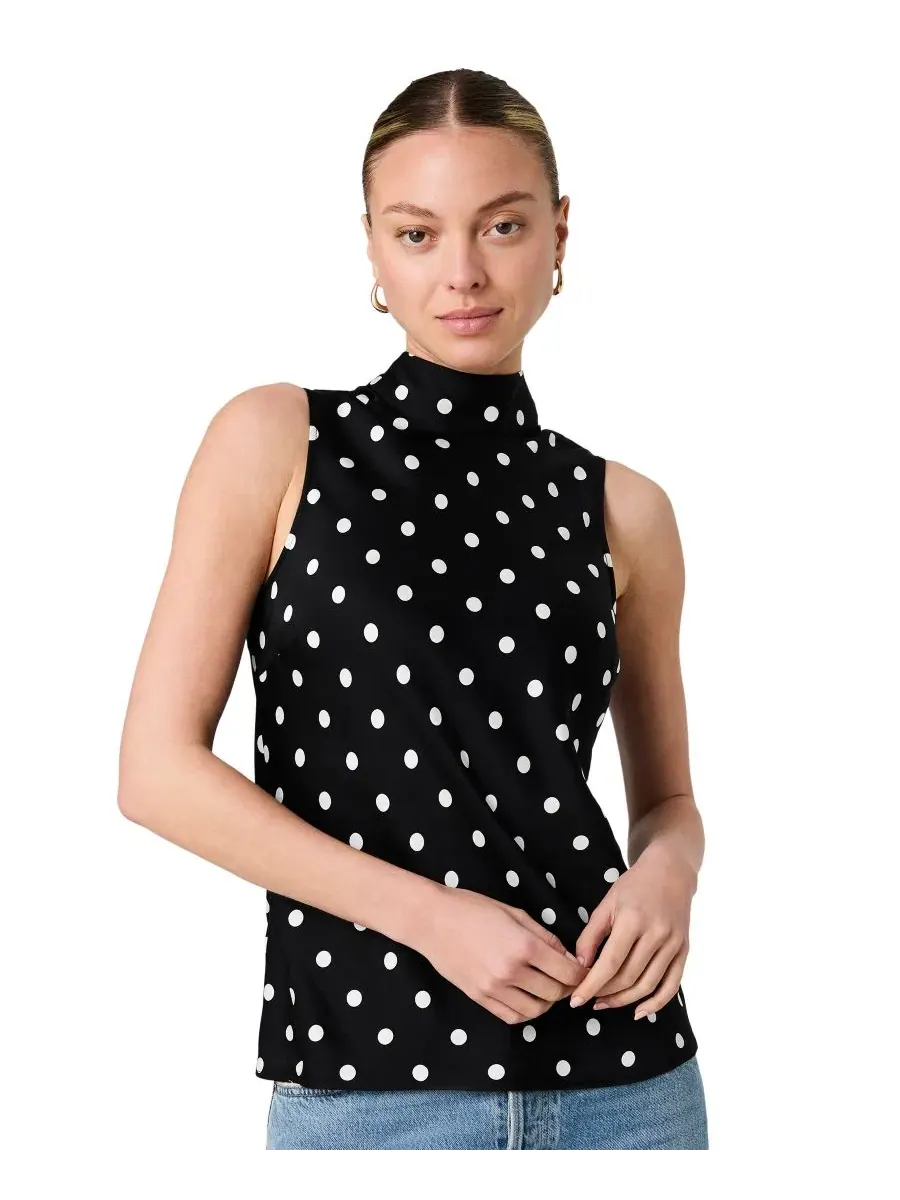 Блуза без рукавов с галстуком Ennis Polka Dot French Connection — изображение 1 из 8, черный/белый