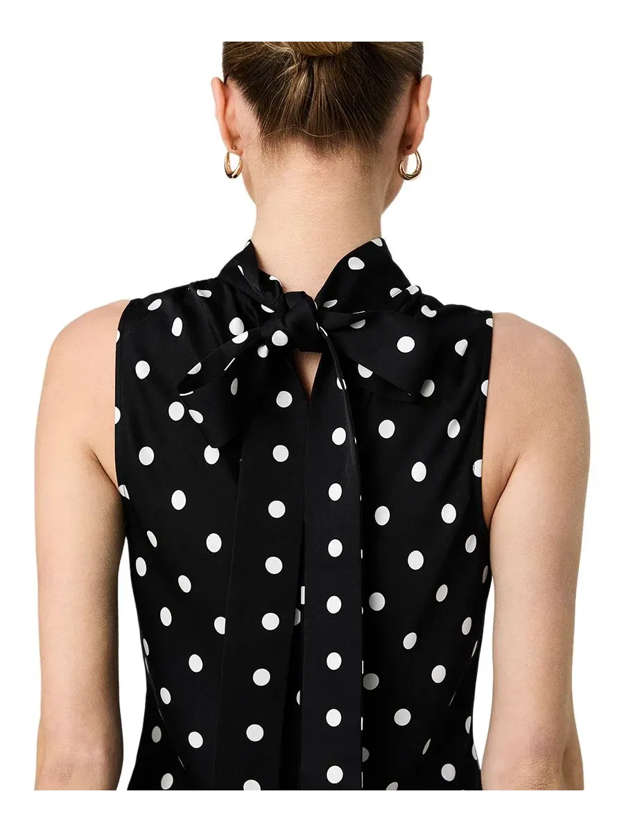 Блуза без рукавов с галстуком Ennis Polka Dot French Connection — изображение 4 из 8, черный/белый