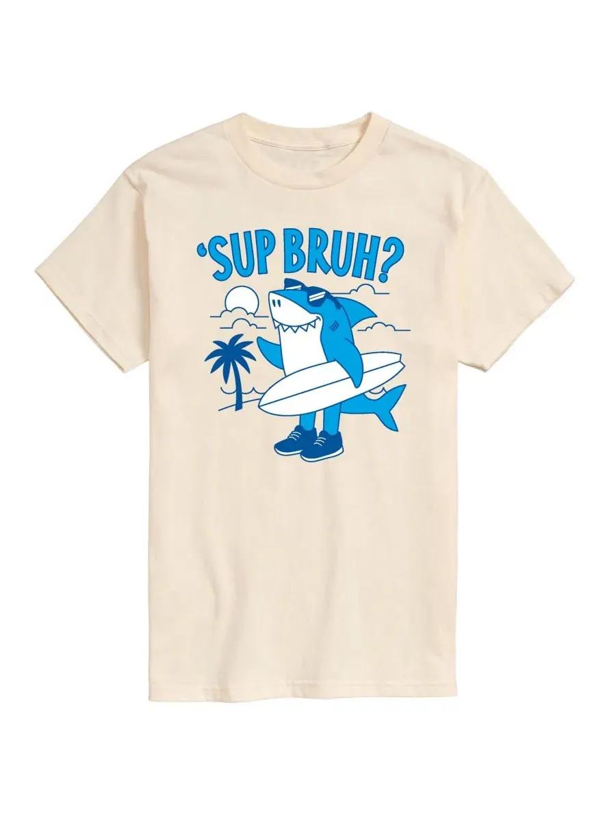 Футболка с принтом Sup Bruh Shark AIRWAVES — изображение 1 из 3, бежевый
